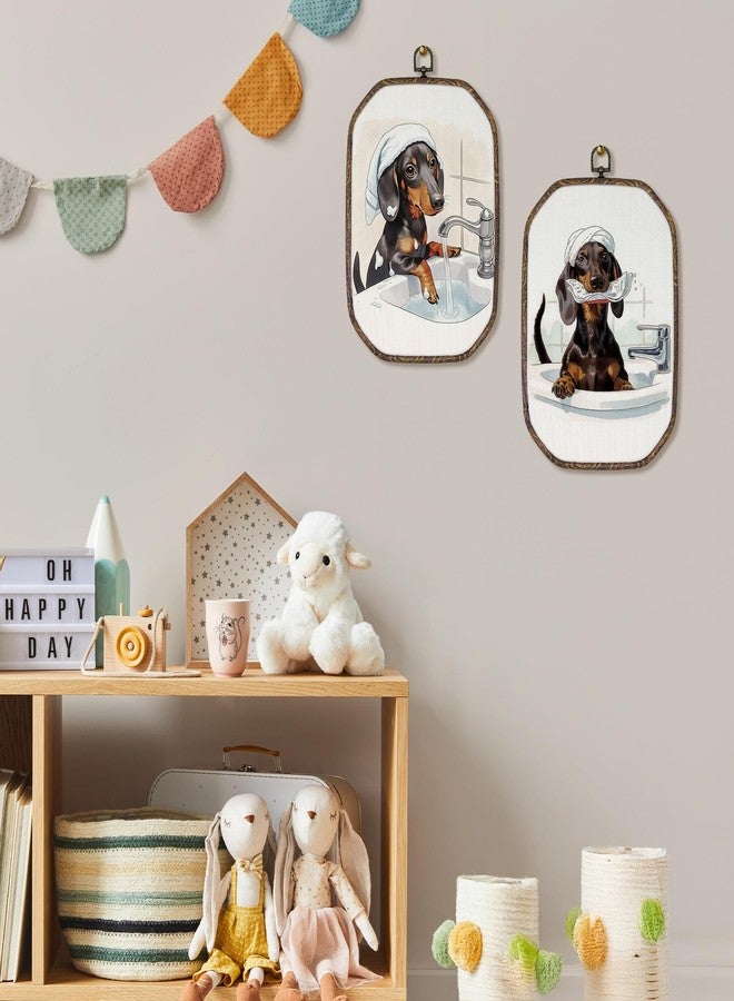 AEHIE Funny Dachshund Dog Bathroom Octagon Wall Art Decor, Weiner Dog Bathroom Canvas Hanging Decor, Doxie Dachshund Gifts Decorations for Washroom Restroom Toilet, 10.2x7 Inches Set of 2,Sculptures - Image 4